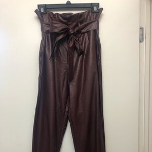 Faux leather, oxblood paper bag pants